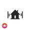 Home icon vector symbol, black and white house pictogram with signal waves, idea of door phone protection technology or