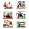 Home improvement set, flat vector illustration. Home decoration, apartment renovation, mowing the lawn.