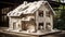 Home insulation concept, Miniature knitted warm house made of wool, AI generated