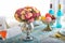 Home interior decor,dining room , bouquet in glass vase