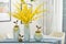 Home interior decor,dining room , bouquet in glass vase