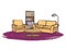 Home interior furniture with sofa, armchair, table, floor lamp, b