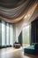 Home interior illustration with draped fabric ceiling.