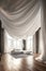 Home interior illustration with draped fabric ceiling.