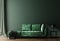 Home interior mock-up with green sofa, table and decor in living room