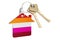 Home keychain with lesbian flag. 3D rendering