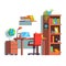 Home kid room with desk, chair, laptop, book case