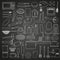 Home kitchen tools and food outline icon on blackboard eps10