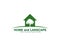 Home and landscape logo with tree in front of house above curved horizon