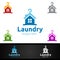 Home Laundry Dry Cleaners Logo with Clothes, Water and Washing Concept