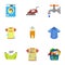 Home laundry icon set, flat style