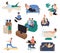 Home leisure, people resting on couch after work, vector illustration