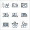 Home line icons. linear set. quality vector line set such as working, working, video calling, calendar, working at home, mute,