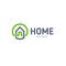 Home linear vector logo. Smart house line art green and gray blue logotype. Outline real estate icon.