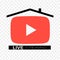 Home Live streaming flat logo - red vector design element with play button. Vector stock illustration
