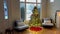 Home living room be decorated for a merry Christmas and happy New Year concept with snow visible outside