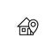 Home locator icon. house with pin location symbol. simple clean thin outline style design.