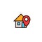 Home locator icon. house with pin location symbol. simple clean thin outline style design.