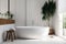home luxury interior white architecture modern bathtub bathroom spa wood house. Generative AI.