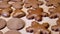 Home-made Christmas gingerbread cookies of assorted shapes