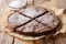 Home-made fresh Swedish dessert: kladdkaka chocolate sticky cake