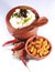 Home made indian curd rice in a clay pot with fried potato