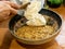 Home made oatmeal biscuit baking, roasted oatmeal in bowl