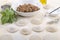 Home made ravioli on wooden table