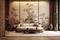 Home minimal interior design living room with Asia antique culture Chinese or Japan style, decorate with clean home furniture, and