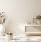 Home mockup, beige room with natural wooden furniture, Scandi boho style interior background