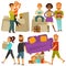 Home move people moving from house vector flat icons set