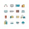 Home and office appliances. Personal electronics multimedia devices. Linear vector color icons set