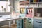 home office with color-coded filing system, paper and pens in place, and clean desk