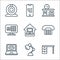 Home office line icons. linear set. quality vector line set such as desk, lamp, laptop, phone, home, bookshelf, phone