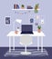 Home office vector illustration with comfy workplace