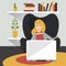 Home office. Woman work in living room at house. Flat vector illustration