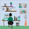 Home office workplace. Vector illustration. Freelancer sitting home