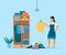 Home organization concept. Flat vector illustration of woman cleaning her wardrobe.