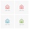 Home outline logo set - house with heart, place mark, shield and green leaf