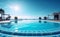 home palm blue summer swimming relaxation pool water luxury large. Generative AI.