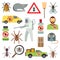 Home pest control service flat vector icons set