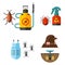 Home pest insect vector control expert vermin exterminator service pest insect thrips equipment flat icons illustration.