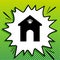 Home pet care sign. Black Icon on white popart Splash at green background with white spots. Illustration