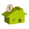 Home piggy bank with dollar coin, vector on white background