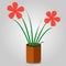 Home plant in flower on brown pot.Spring colorful flowers in pots. A creative vector illustration with white background