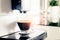 Home professional coffee machine with espresso cup