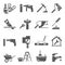 Home repair  maintenance bold black silhouette icons set isolated on white. Toolbox  ladder