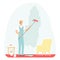 Home repair worker.Painter paints the wall. Man is holding paint roller in hand. Vector illustration flat design style