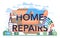 Home repairs typographic header. Repairman applying finishing materials.