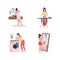 Daily home routine flat color vector faceless character set